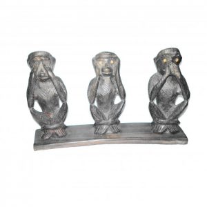 Hand Carved Rose Wood 'Three Face Monkey'' Sculpture 7-in
