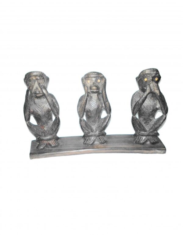 Hand Carved Rose Wood 'Three Face Monkey'' Sculpture 7-in