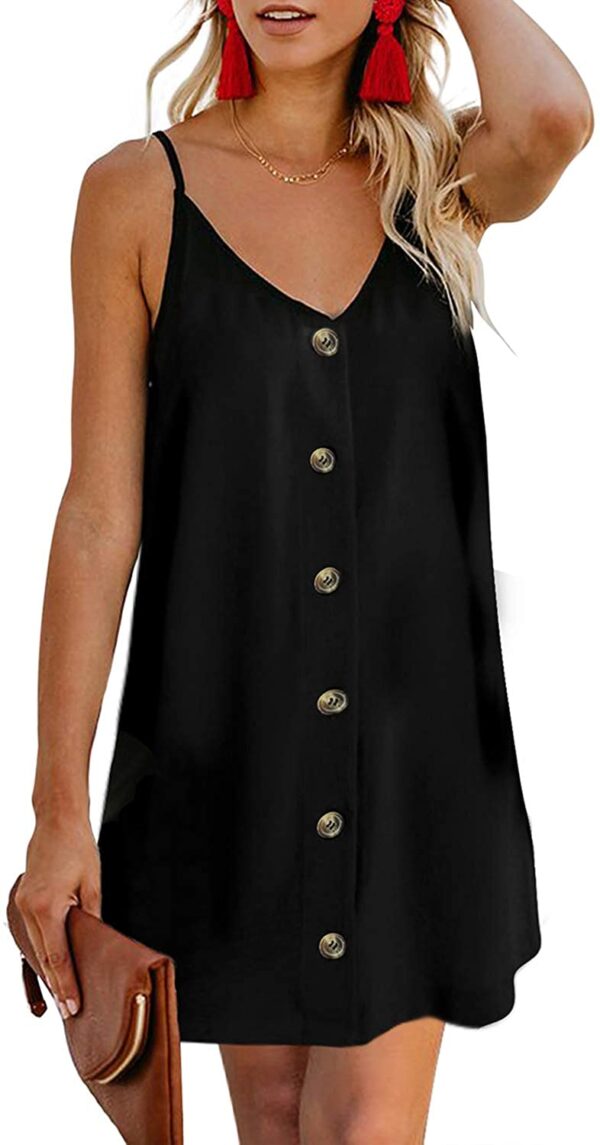 AlvaQ Women Summer Spaghetti Strap V Neck Sleeveless Mini Dress