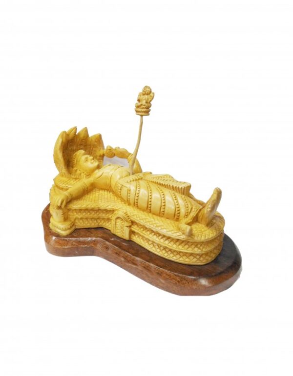 Hand Carved White Wood ''Ananthasayanam'' Sculpture -8-in - Image 2