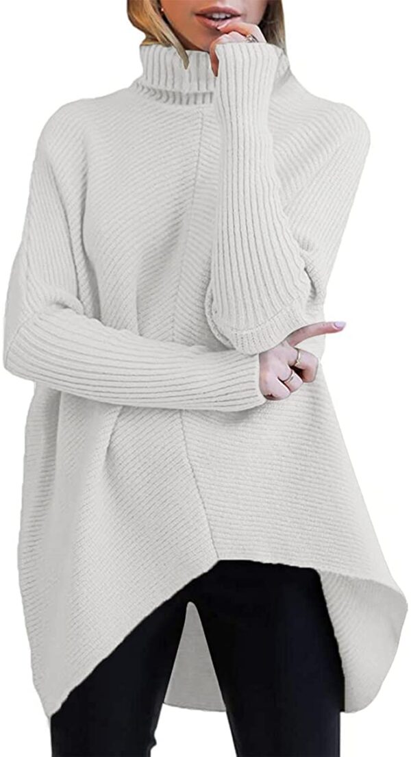 ANRABESSTurtleneck Long Batwing Sleeve Asymmetric Hem Sweater