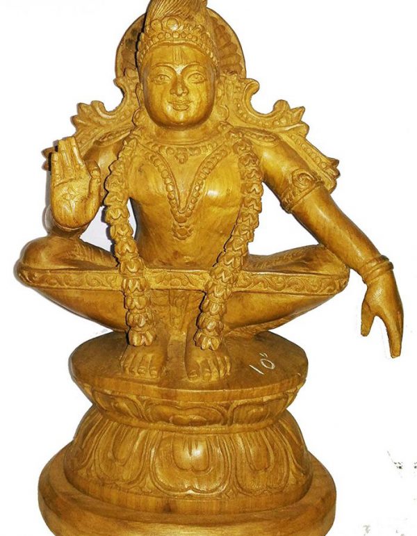 Teak Wood Carved Lord Ayyappa Statue - Image 2