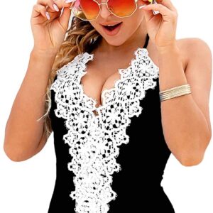Blooming Jelly Women's Vintage One Piece Swimsuit Lace Tummy Control