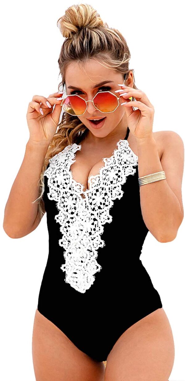 Blooming Jelly Women's Vintage One Piece Swimsuit Lace Tummy Control