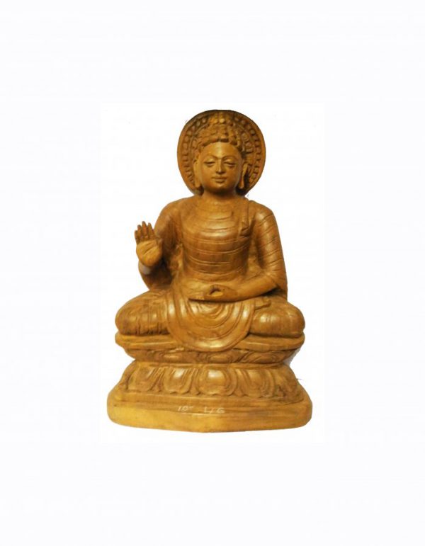 Teak Wood Carved Buddha Statue - 10-inch