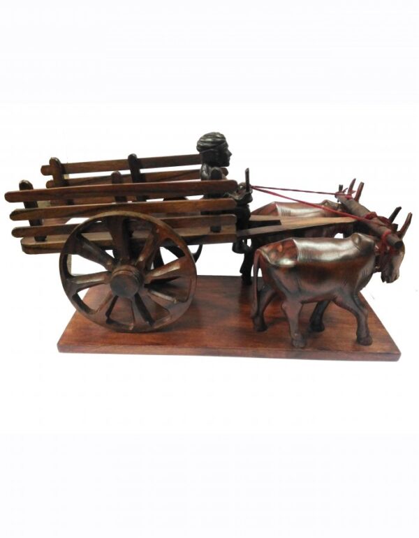 Beautiful Wooden Sculpture ''Bullock Cart'' Statue 10-in X 6-in X 6-in - Image 2