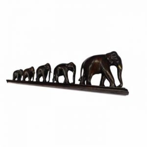 Hand Carved Wooden Elephants In A Row Scultpture 18-in