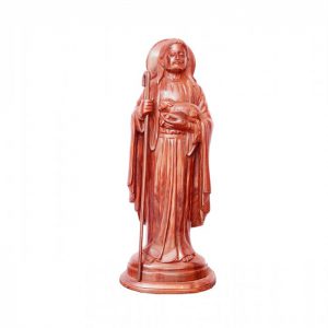 Hand Carved Rose Wood ''Good Shepherd'' Sculpture -18-in