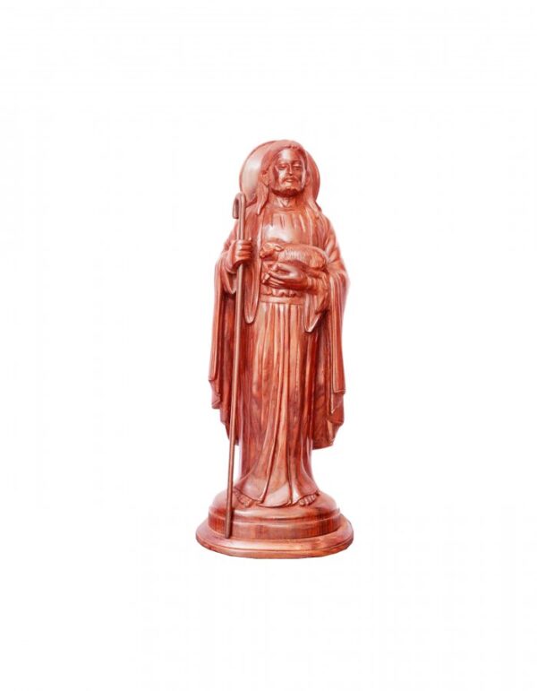 Hand Carved Rose Wood ''Good Shepherd'' Sculpture -18-in
