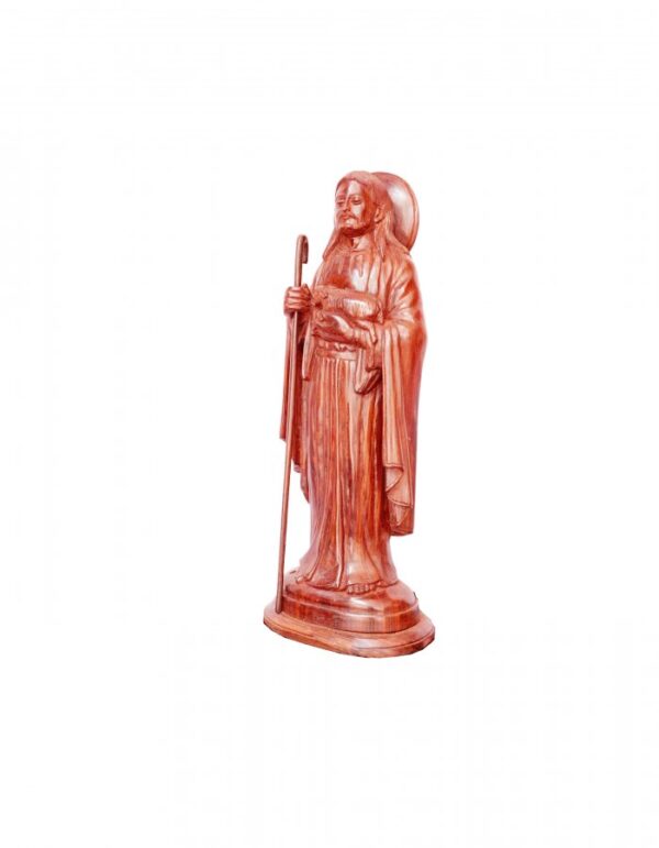Hand Carved Rose Wood ''Good Shepherd'' Sculpture -18-in - Image 2