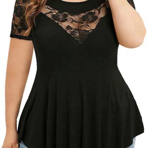 Chvity Womens Plus Size Tops O-Neck Asymmetric Short Sleeve
