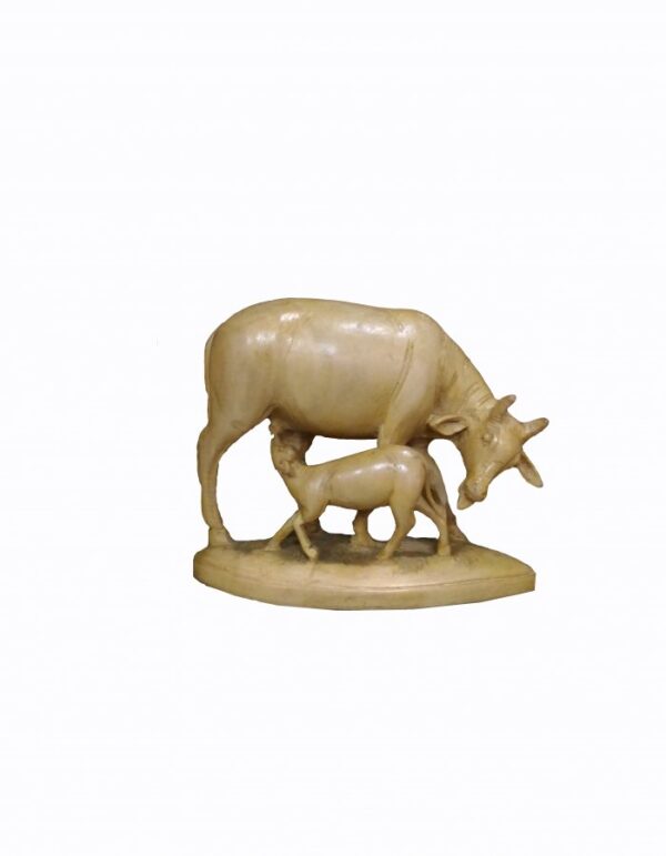 Hand Carved Wooden ''Cow With Calf'' Sculpture -5-in