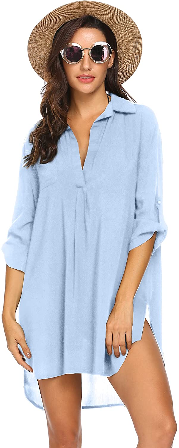 Ekouaer Women's Swimsuit Beach Cover Up Shirt Bikini Beachwear