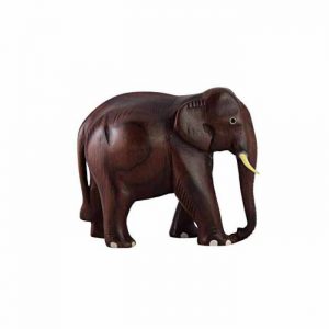Hand Carved Rose Wood ''Elephant - Trunk Down'' Statue 8-in