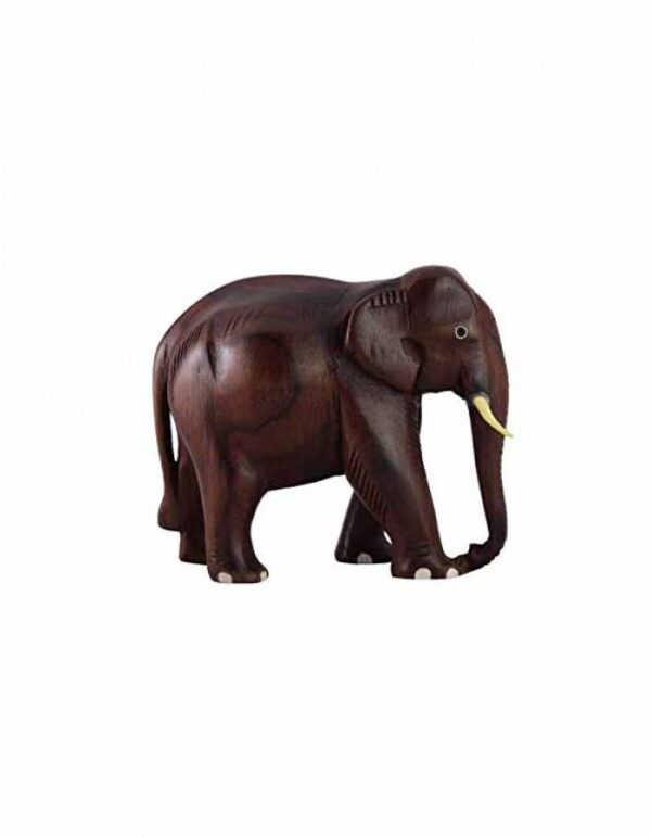 Hand Carved Rose Wood ''Elephant - Trunk Down'' Statue 9-in