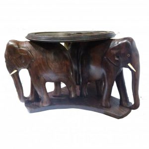 Rose Wood Sculpture ''Three Elephants Supporting Table'' 4-in
