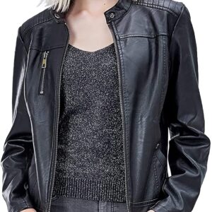 Fahsyee Women's Faux Leather Jackets, Zip Up Motorcycle Short