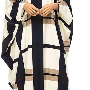 Flygo Batwing Plaid Floral Long Short Sleeves Oversized Maxi Dress