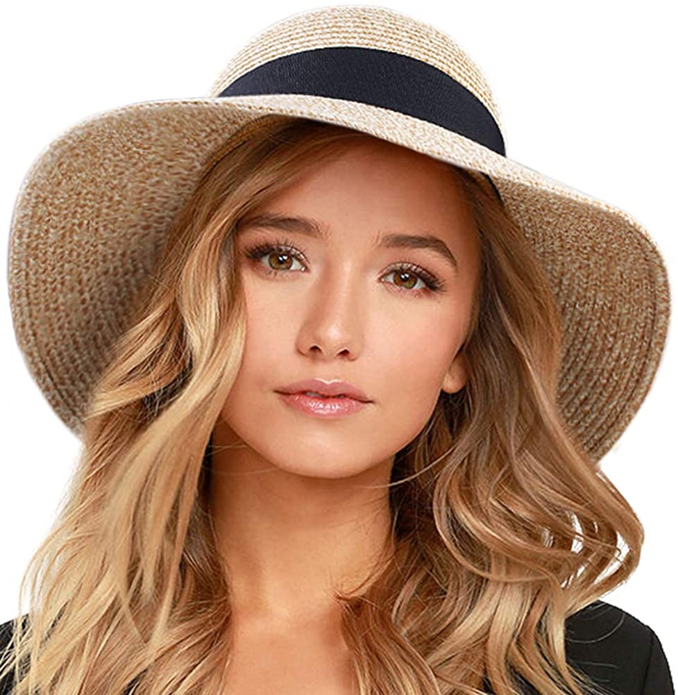 FURTALK Womens Beach Sun Straw Hat Foldable Brim Summer UV Hat