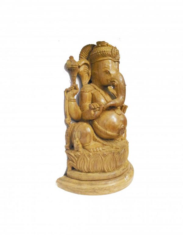 Teak Wood Carved Lord Ganesha Statue - 10-inch - Image 2