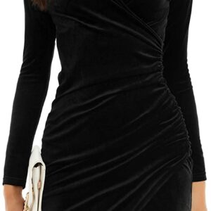 GUBERRY Womens Wrap V Neck Long Sleeve Velvet Bodycon Ruched
