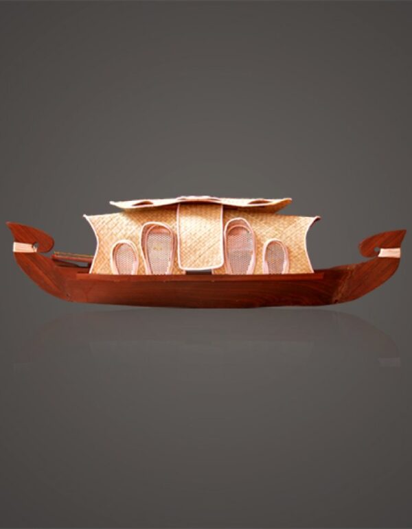 Decorative Hand Carved House Boats Sculpture - 12-inch