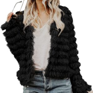 Inorin Womens Fall Open Front Cardigan Faux Fur Coat Vintage Parka