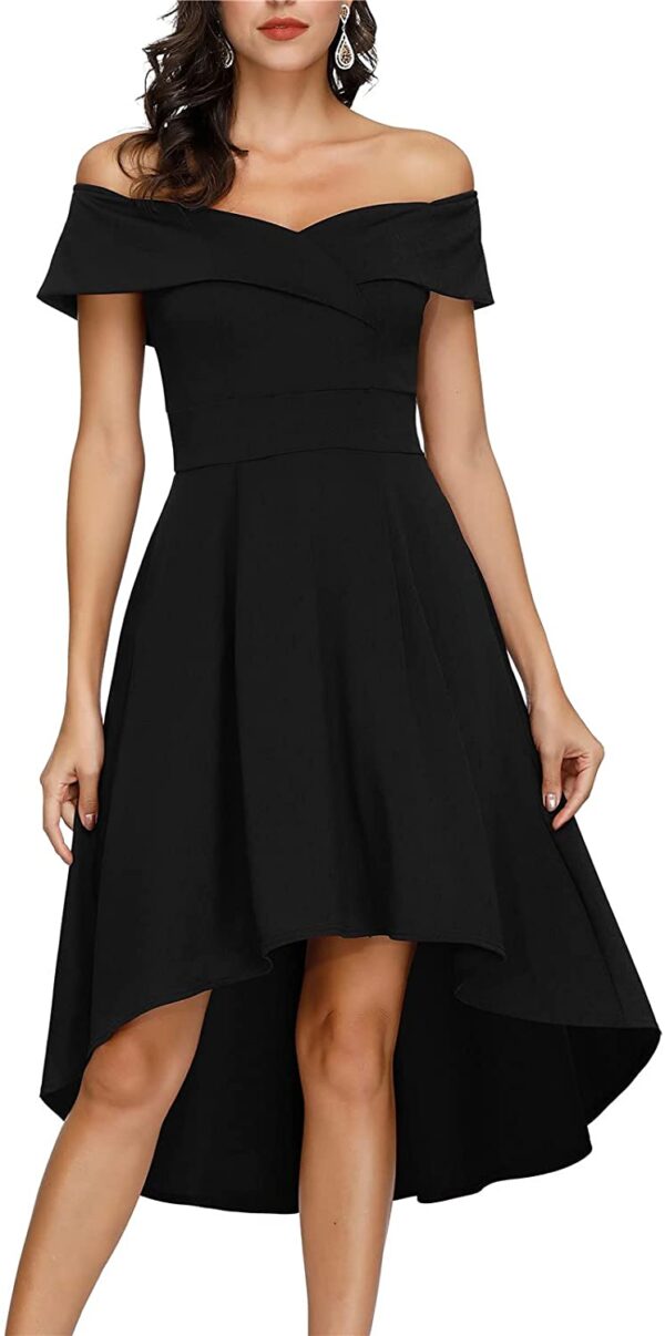 JASAMBAC Women's Off Shoulder High Low A Line  Dress