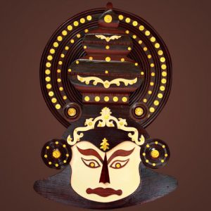 Hand Carved Rose Wood ''Kathakali Face'' Statue 15-in