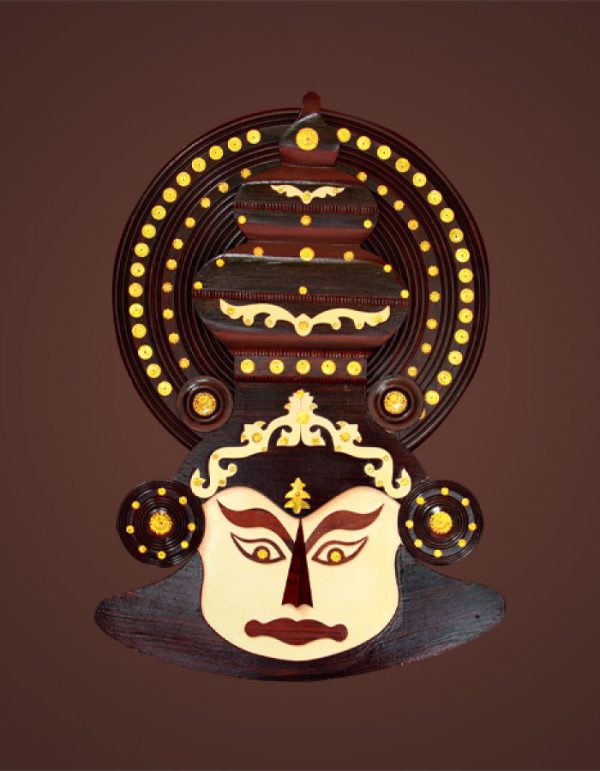 Hand Carved Rose Wood ''Kathakali Face'' Statue 8-in