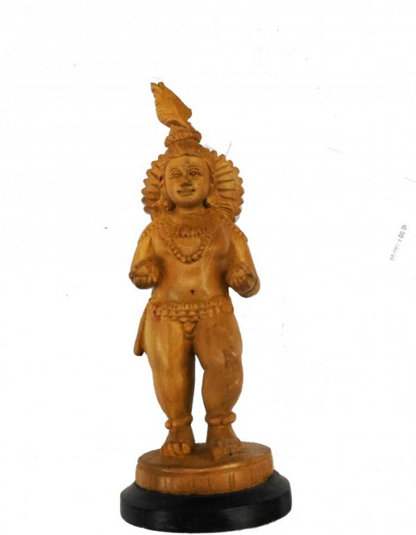 Hand Carved Sandal Wood ''Lord Guruvayoorappa'' Statue 5-in