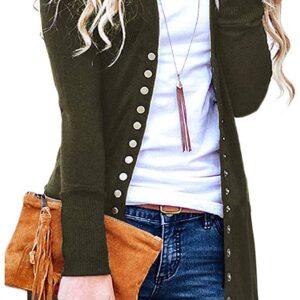 MEROKEETY Women's Long Sleeve Snap Button Down Solid Color