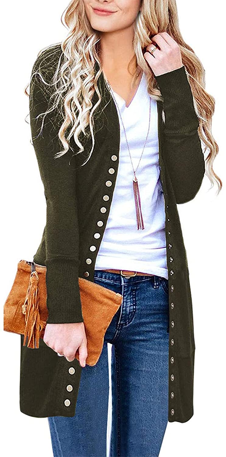 MEROKEETY Women's Long Sleeve Snap Button Down Solid Color
