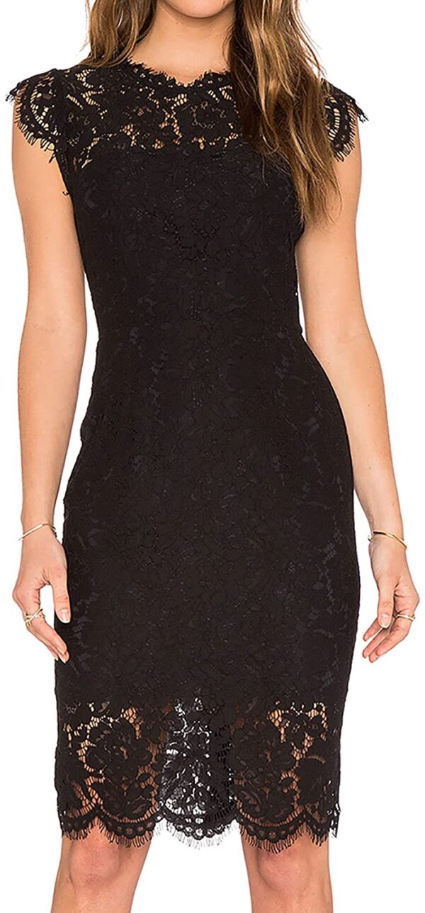 MEROKEETY Sleeveless Lace Floral Elegant Dress Crew Neck Knee Length
