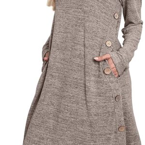 OFEEFAN Women's Long Sleeve Dress with Pockets Buttons Side