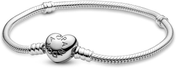PANDORA Jewelry Moments Heart Clasp Snake Sterling Silver Bracelet
