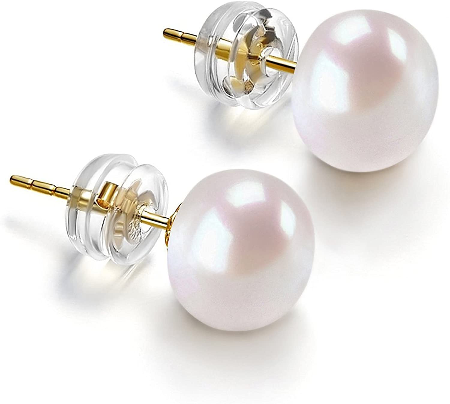 PAVOI 14K Gold AAA+ White Freshwater Cultured Pearl Earrings Studs