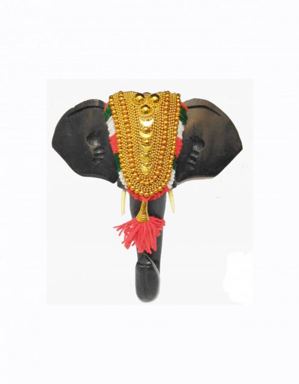 Hand Carved Rose Wood ''Pooram Elephant Head'' Sculpture 12-in - Image 2