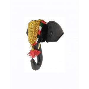 Hand Carved Rose Wood ''Pooram Elephant Head'' Sculpture 6-in