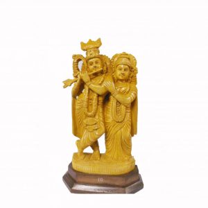 Hand Carved Wooden ''Radha Krishna'' Sculpture -10-in