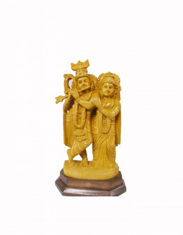 Hand Carved Wooden ''Radha Krishna'' Sculpture -13-in