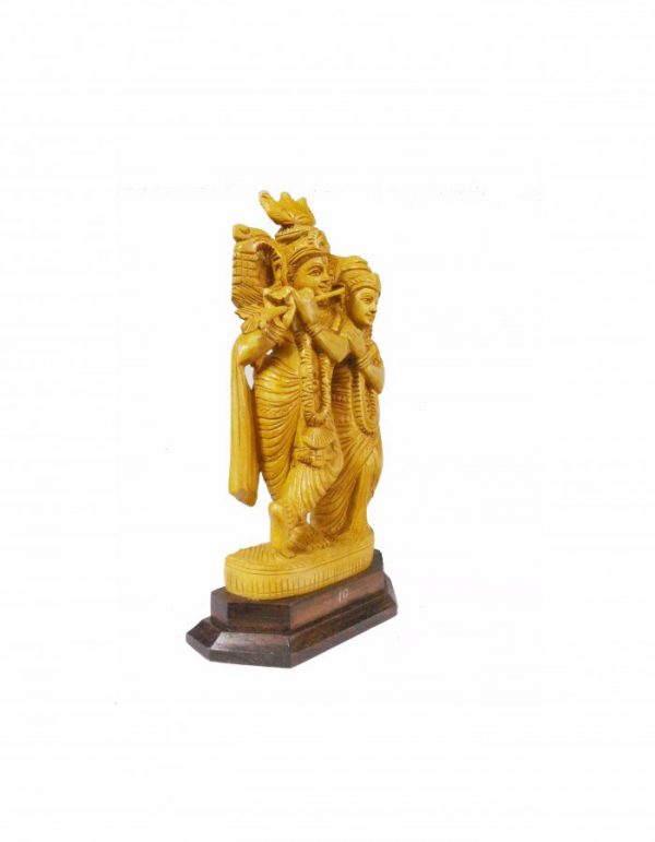 Hand Carved Wooden ''Radha Krishna'' Sculpture -13-in - Image 2