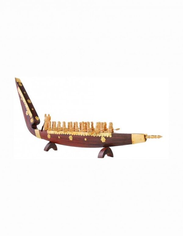 Decorative Hand Carved Wooden Snake Boats Sculpture - 26-inch