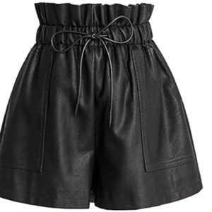 SCHHJZPJ High Waisted Wide Leg Black Faux Leather Shorts