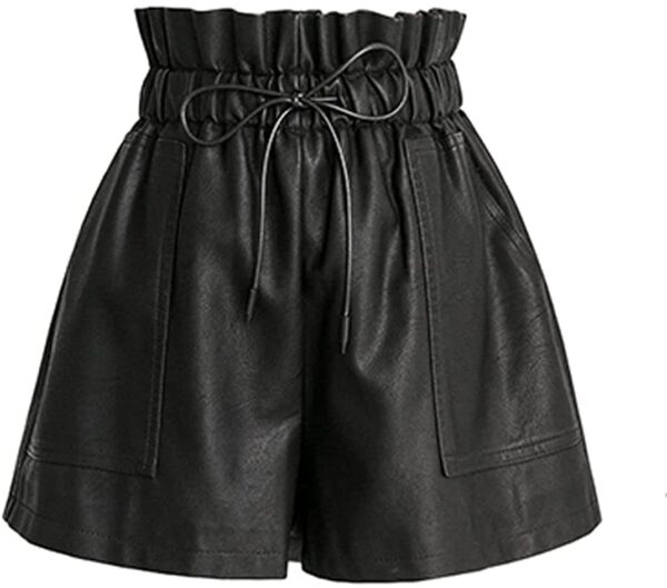 SCHHJZPJ High Waisted Wide Leg Black Faux Leather Shorts