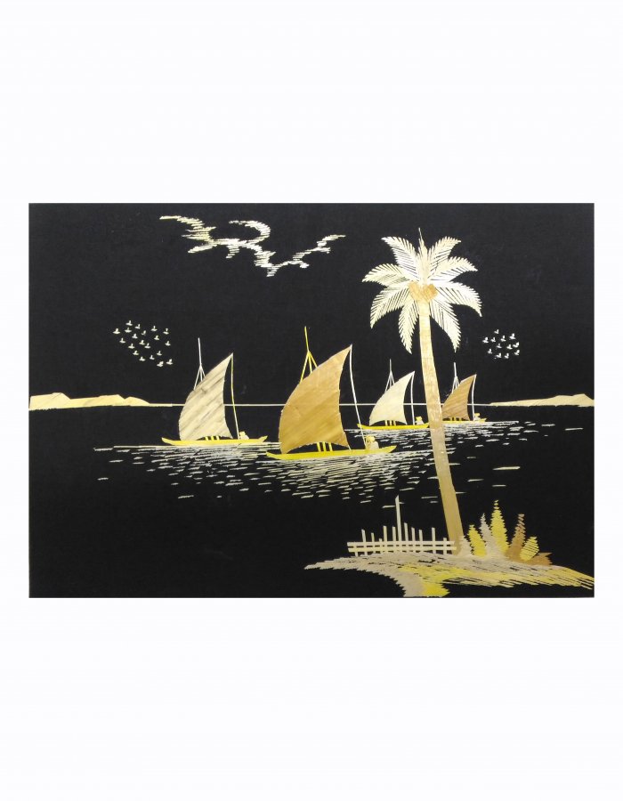 Wall Art Scenery Made Of Straws ''River Bay'' 14-in X 10-in
