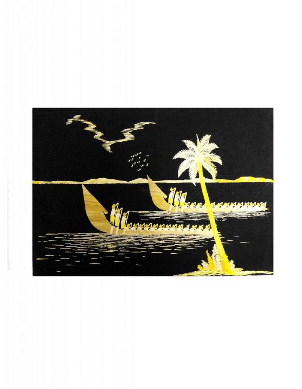 Wall Art Scenery Made Of Straws ''River Bay - Boats'' 18-in X 12-in
