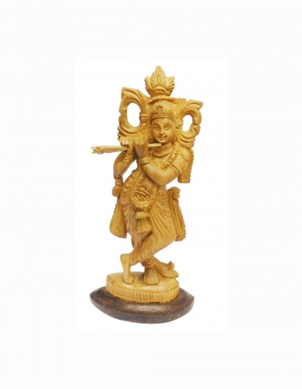 Hand Carved Sandal Wood ''Lord Krishna'' Statue 6-in