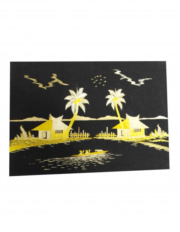 Wall Art Scenery Made Of Straws ''River Bay Two Homes'' 16-in X 10-in