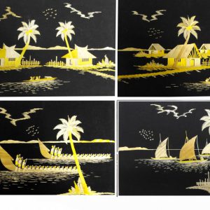 4 Sets Wall Art Scenery Made Of Straws ''River Bay Home'' 14-in X 10-in